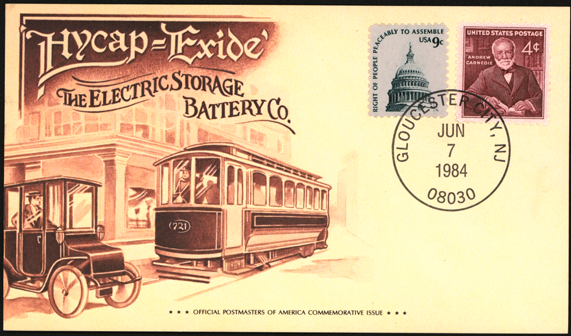Hycap=Exice Battery, Commemorative Cover, June 7 1984 Front