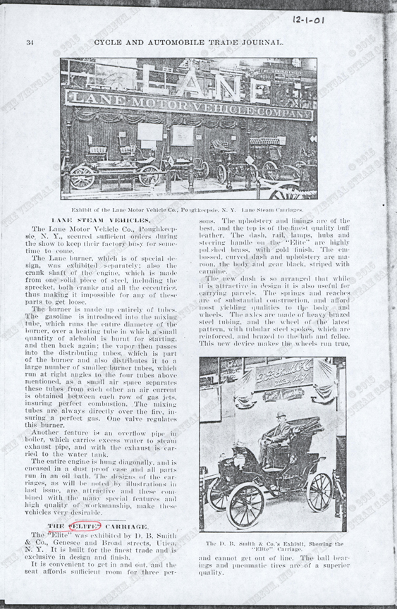 Elite Steam Carriage, D. B. Smith & Company, December 1901, Cycle and Automobile Trade Journal, p. 34, photocopy, Conde Collection.