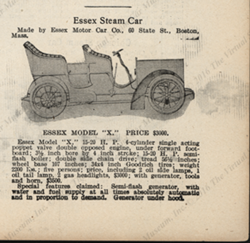 Essex Motor Car Company, Steam Car,