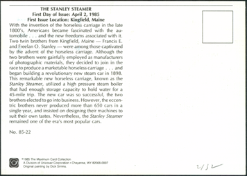 12centstanleysteamcar First Day Cover Postcard