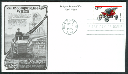 White Steam Car First Day Cover