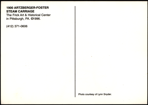 Foster-Artzberger Steam Carriage, Frick Art & History Center, Postcard R3everse