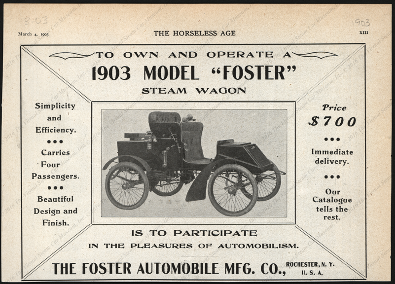 Foster Automobile Manufacturing Company Magazine Advertisement, March 4, 1903, Horseless Age, p. xiii