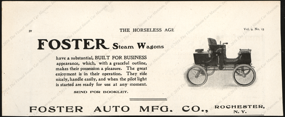Foster Automobile Manufacturing Comp;any, Horseless Age March 26, 1902, Vol. 9, No. 13, Page iv.