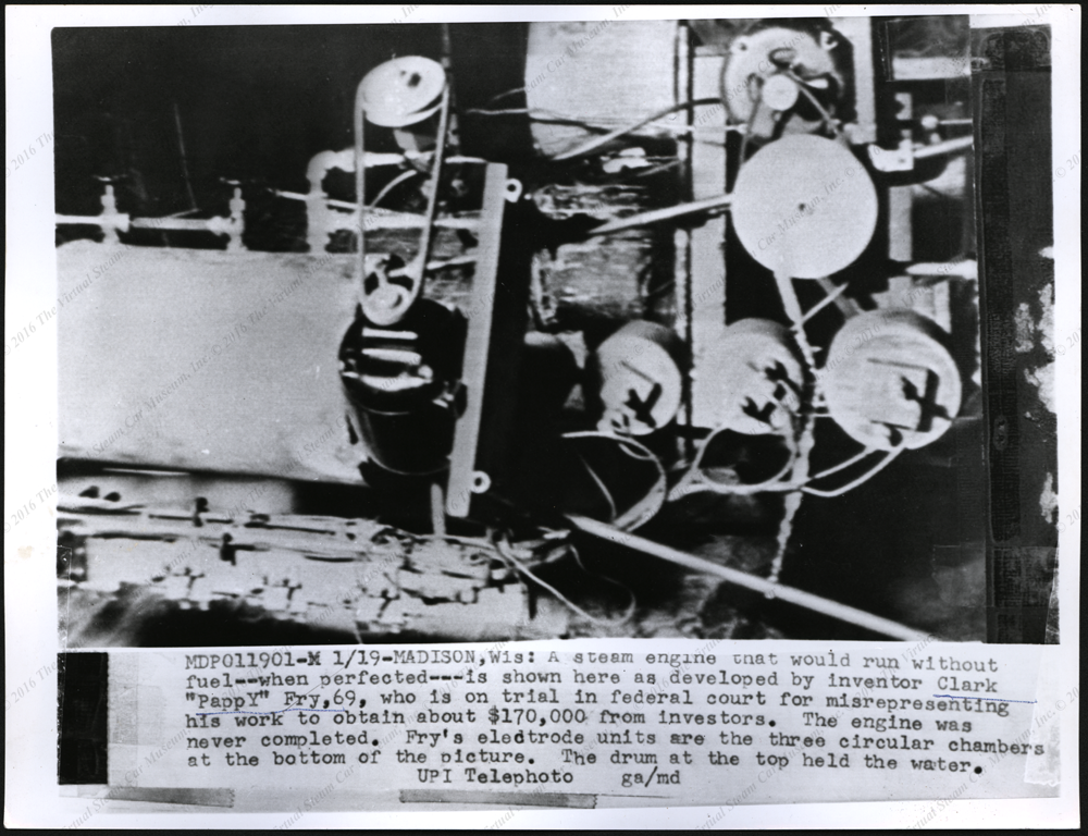 Clark "Pappy" Fry, 1961 steam car, federal trial photograph, Front