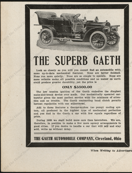 Gaeth Automobile Company 1908, Motor Age Magazine Advertisement