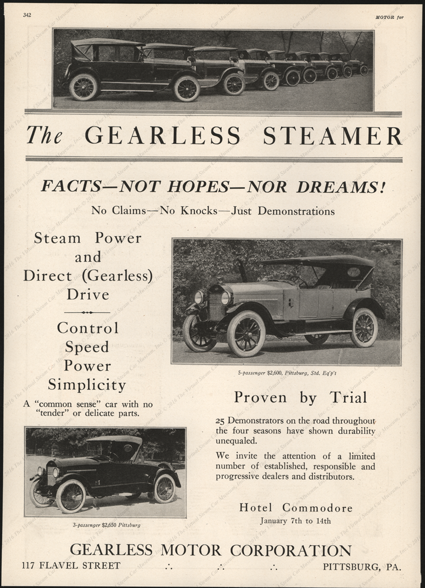 Gearless Motor Corporation, Magazine Advertisement, January 1922, Motor Magazine, p. 342