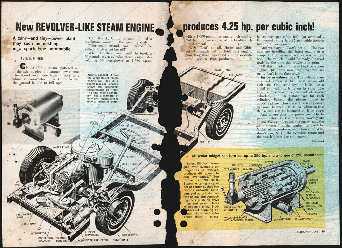 R. A. Gibbs and Tom Housick Steam Car, February 1966 Article,  Popular Science, pp.  84 - 88