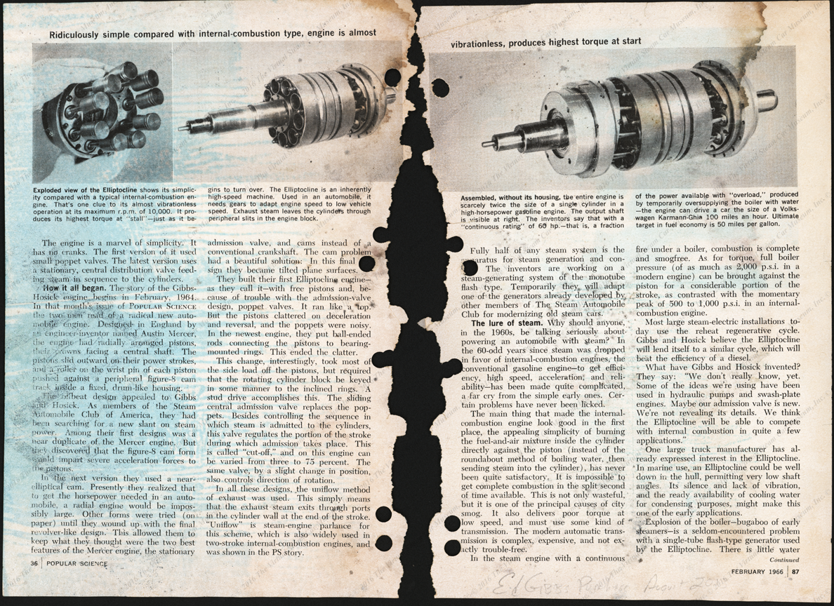 R. A. Gibbs and Tom Housick Steam Car, February 1966 Article,  Popular Science, pp.  84 - 88