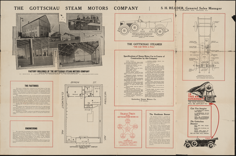 Gottschau Steam Motors Company, Chicago, IL, ca: 1920, Large fold-out brochure