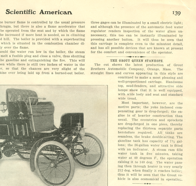 Grout Bros Queen Stanhope, March 1, 1902 Scientific American Article