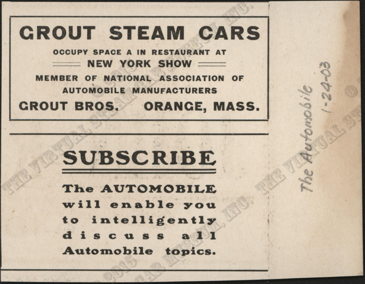 Grout Brothers Advertisement, The Automobile, January 24, 1903, Conde Collection.