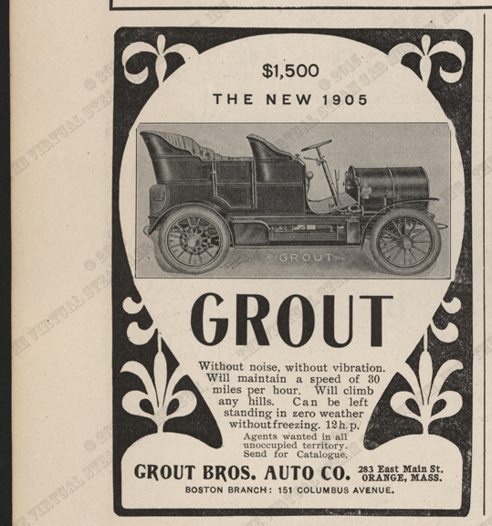 The Horseless Age, Vol. 15, No. 2, January 11, 1905, Grout Brothers Auto Company steam car advertisement, page XLVI