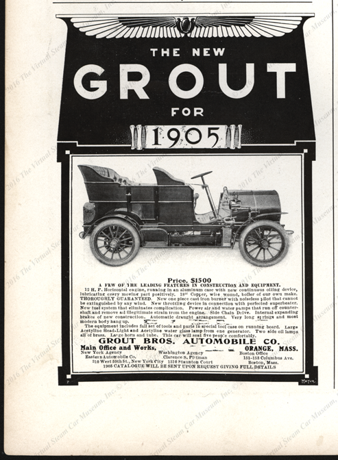 Grout Brothers Automobile Company, January 1905 Motor Magazine Advertisement, p. 108