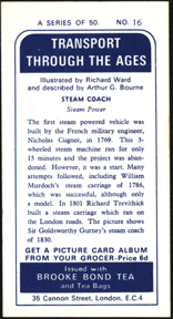 Goldsworthy Gurney's Steam Carriage Card, Brooke Bone Tea Company, Reverse