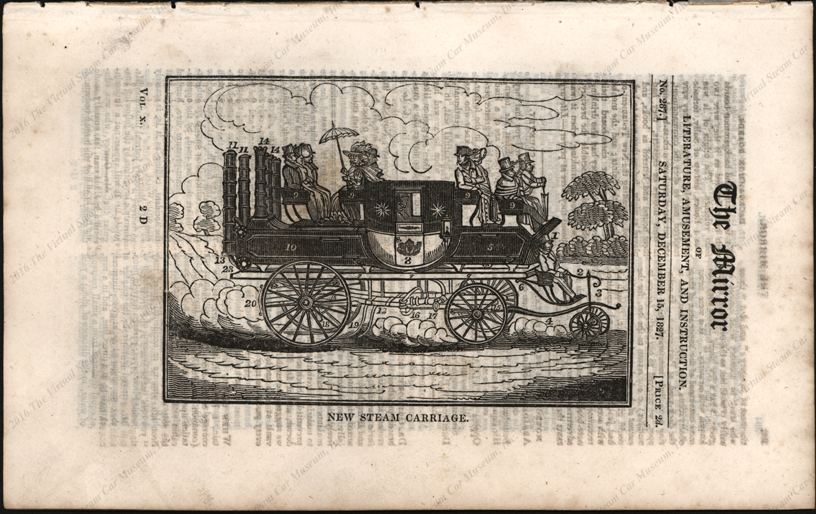 Goldsworthy Gurney Steam Cariage, The Mirror, December 15, 1827, pp. 395 - 397
