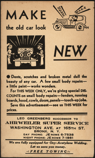1920s Auto Body Advertising Postcard Front