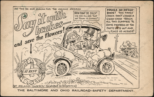 Baltimore & Ohio Railroad Safety Deparatment Comic Postcard, October 9, 1923, front