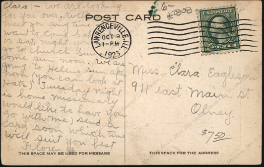 Baltimore & Ohio Railroad Safety Deparatment Comic Postcard, October 9, 1923, reverse