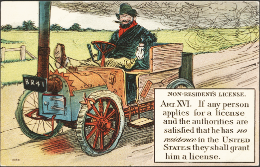 Comic Steam Car Post Card, Article XVI Front