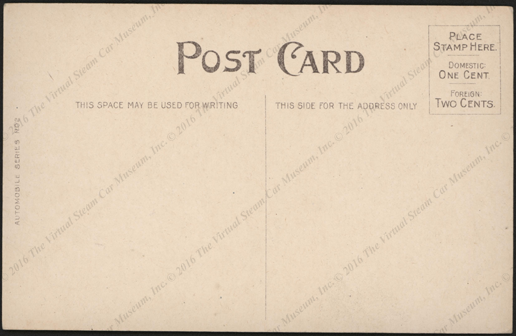 Comic Steam Car Post Card, Article XVI, Reverse