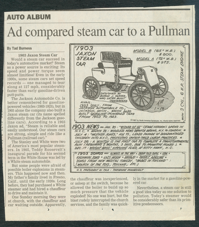 axon Steam Car Modern Newspaper Article