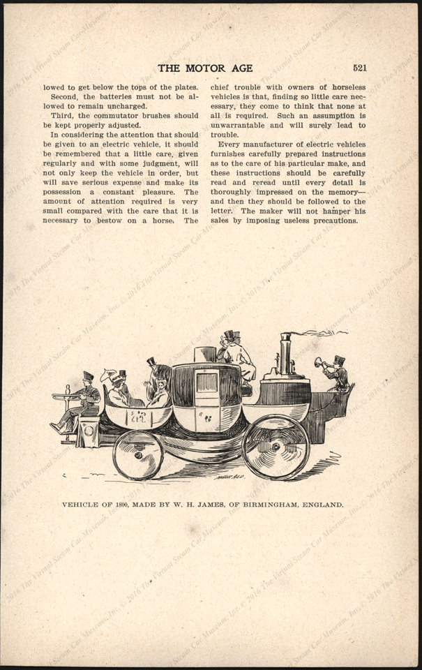 William Henry James Steam Carriage,  Illustration from The Motor Age, June 28, 1900, page 521