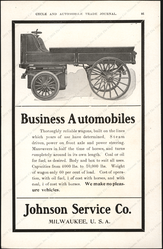 Johnson Service Company, 1904 Magazine Advertisement, Cycle and Automobile Trade Journal, p. 9
