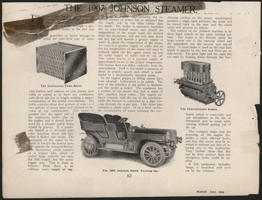 Johnson Service Company, Milwaukee, WI, November 1906, Motor Magazine, p. 62, Conde Collection.