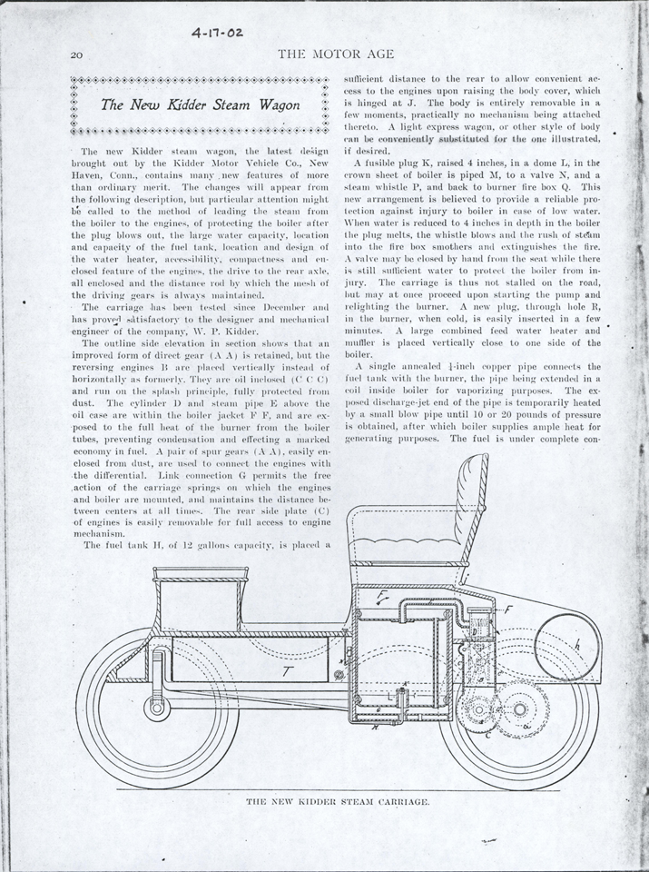 Kidder Motor Vehicle Company, April 17, 1902 Motor Age, Page 20, Photocopy, Conde Collection.