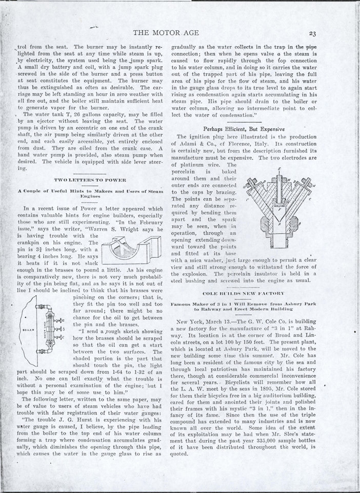 Kidder Motor Vehicle Company, April 17, 1902 Motor Age, Page 23, Photocopy, Conde Collection