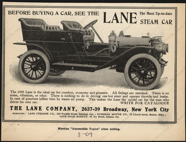 The Lane Company, Automobile Topiocs, Magazine Advertisement, March 1909