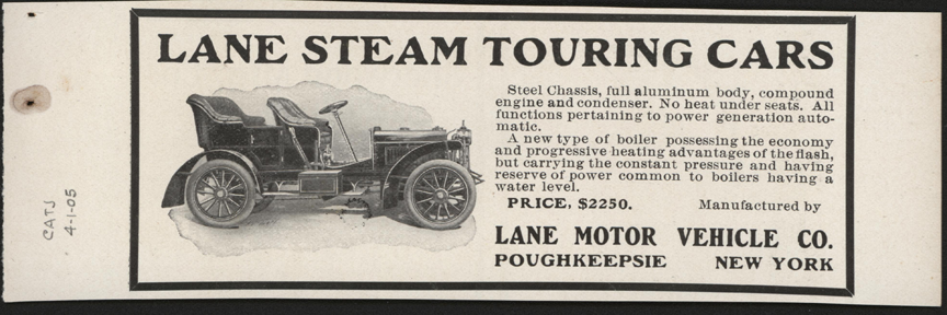 Lane Motor Vehicle Company, April 1905 Magazine Advertisement, Cycle and Automobile Trade Journal, John A. Conde Collection