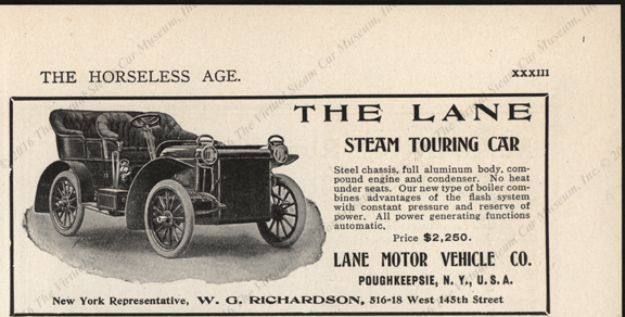 Lane Motor Vehicle Comany, Magazine Advertisement,   1905 Horseless Age, November 29, 1905,  p. XXXIII