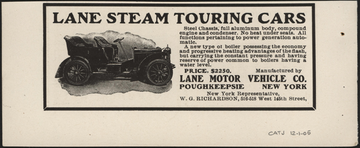 Lane Motor Vehicle Company, December 1905 Magazine Advertisement, Cycle and Automobile Trade Journal, John A. Conde Collection