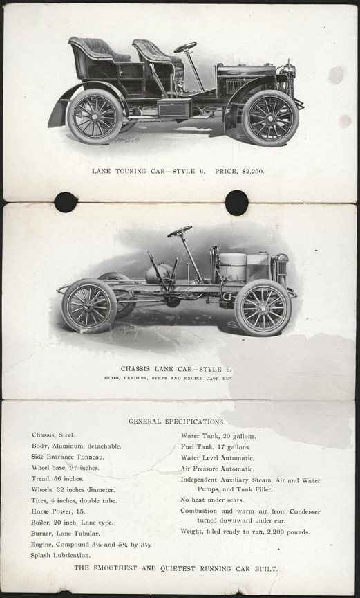 Lane Motor Vehicle Company, Trade Catalogue, 1905, Style 6 Reverse