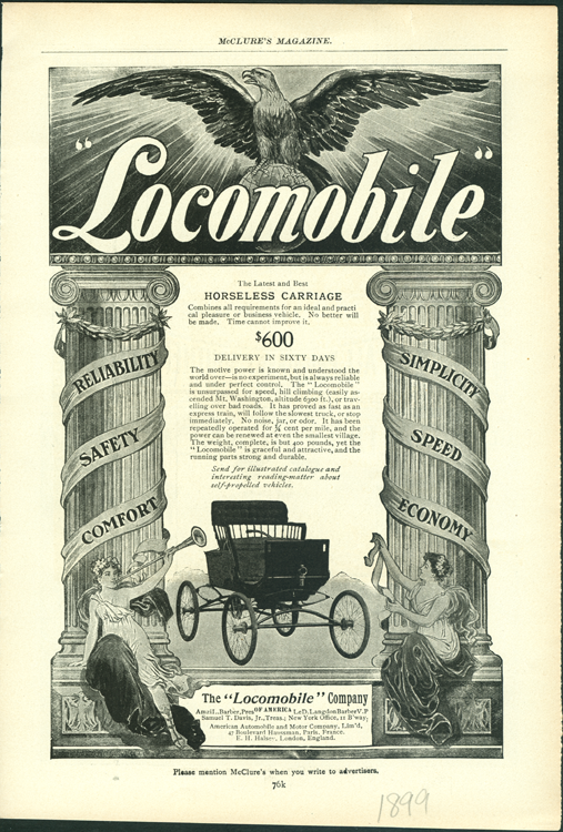 Locomobile Company of America, McClure's Magazine Advertisement, November 1899, p. 76k.