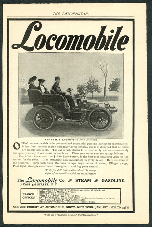Locomobile Company of America, Magazine Advertisement, Cosmopolitan Magazine, 1903.