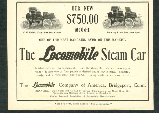 Locomobile Company of America, Cosmopolitan Magazine Advertisement,  1904.