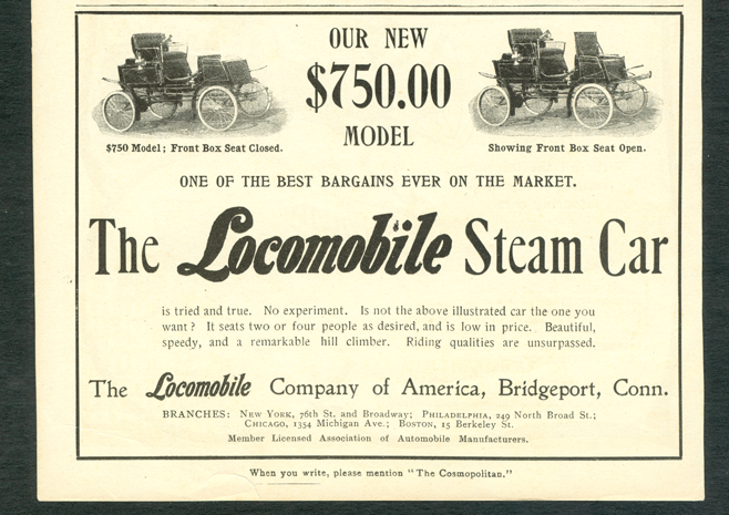 Locomobile Company of America, Cosmopolitan Magazine Advertisement, 1904.