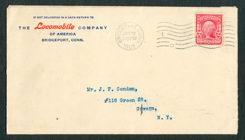 Locomobile Company of America, January 12, 1905, Oswego Letter Advertising Cover, Front