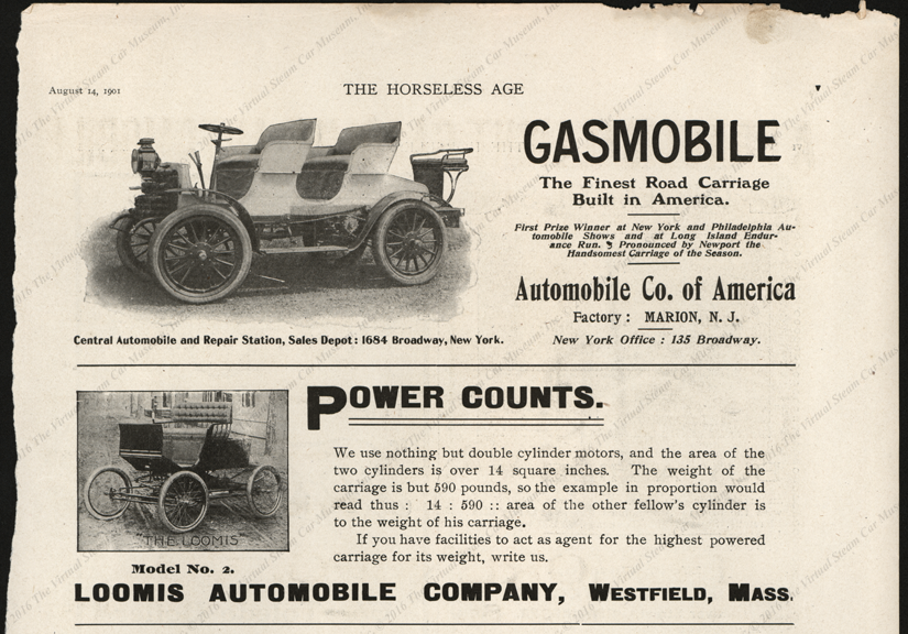 Loomis Automobile Company, August 14, 1901, Horseless Age Advertisement