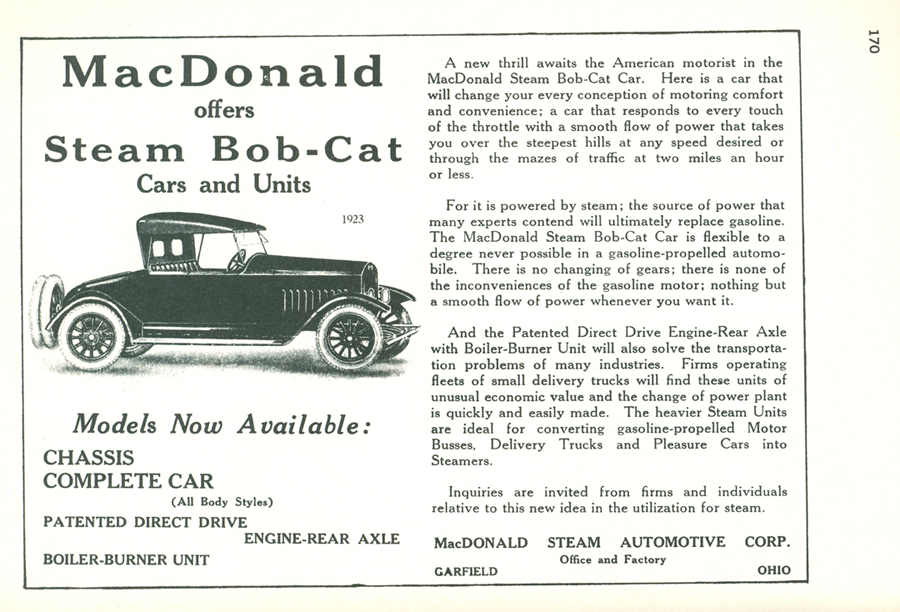 McDonald Steam Automotive Corp. Advertisement, Floyd Clymer Book