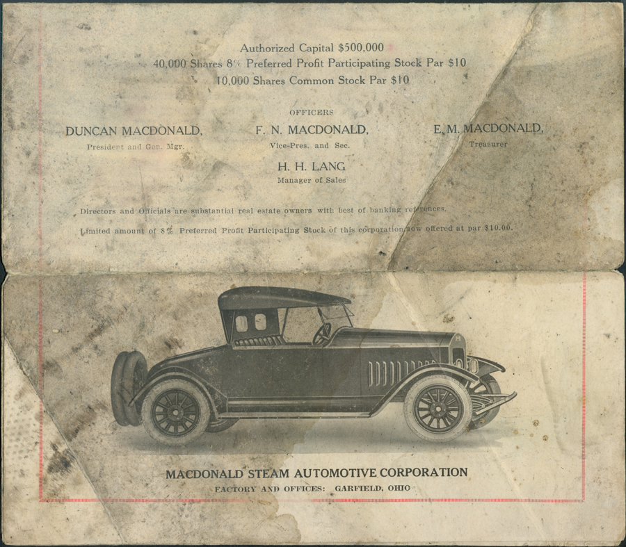 MacDonald Steam Automobive Corporation Brochure