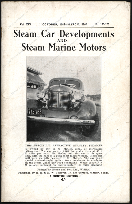 Harry W. McGee Steam Car, ca: 1940, Steam Car Developments and Steam Marine Motors Magazine, Vol. XVI, Nos. 170 - 175, Front Cover