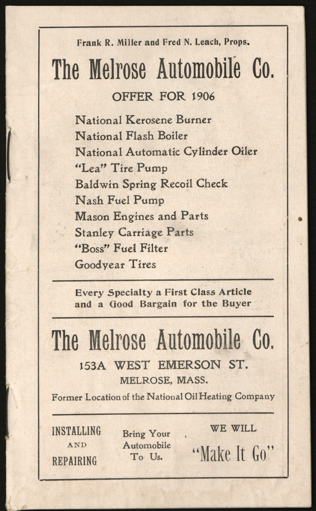 Melrose Automobile Company, Trade Catalogue, 1906