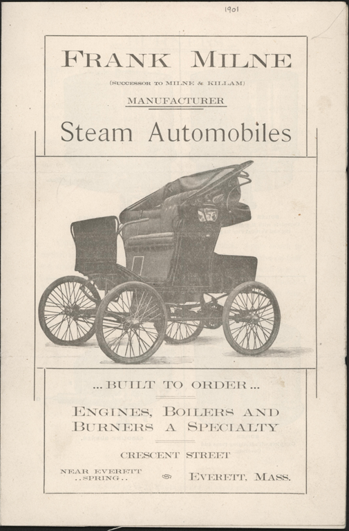 Frank Milne Steam Automobile, Everett, MA,  Trade Catalogue, ca: 1901, p. 1