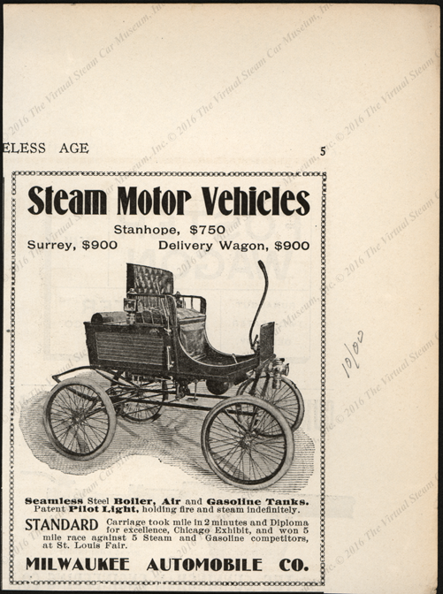 Milwaukee Automobile Company, Horseless Age Magazine Advertisement, October 1900, page 5