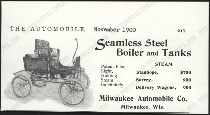 Milwaukee Aubomobile Company, The Autmobile, November 1900, p. 211, Conde Collection.