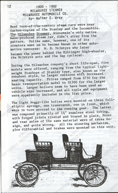 Milwaukee Automobile Company, Society of Automotive Historians, Wisconsin Chapter, Walter Wray Article, Conde Collection.